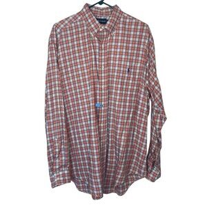 Ralph Lauren Shirt Mens Large Orange Checks Plaid‎ Button Down Pony Logo Blake